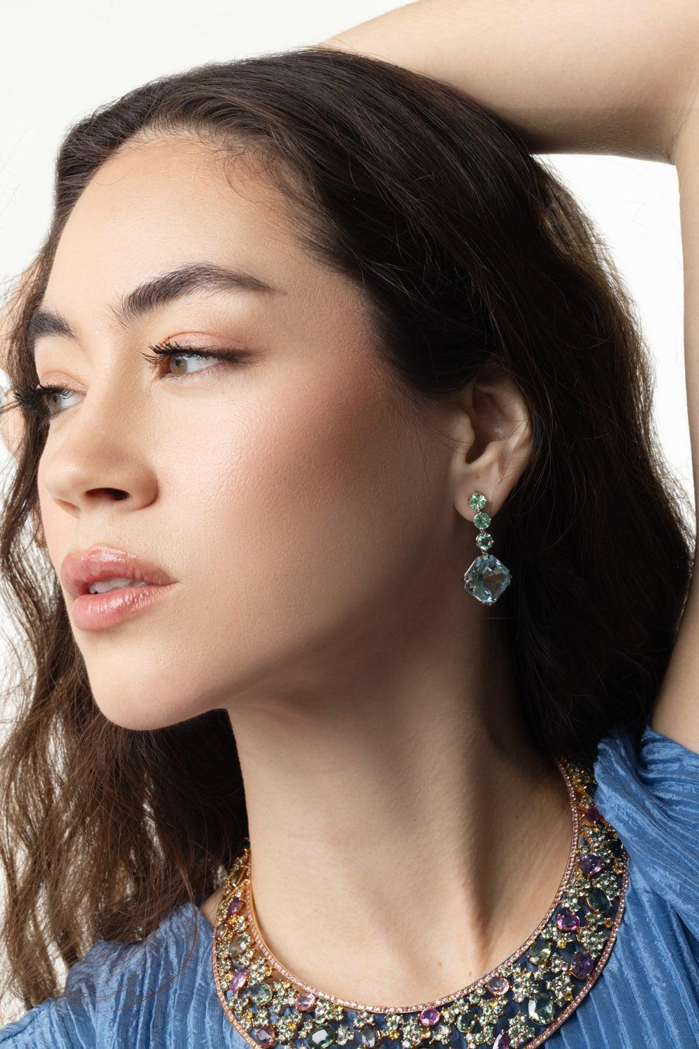 ALEXANDER LAUT-Aquamarine Tourmaline Earrings-WHITE GOLD