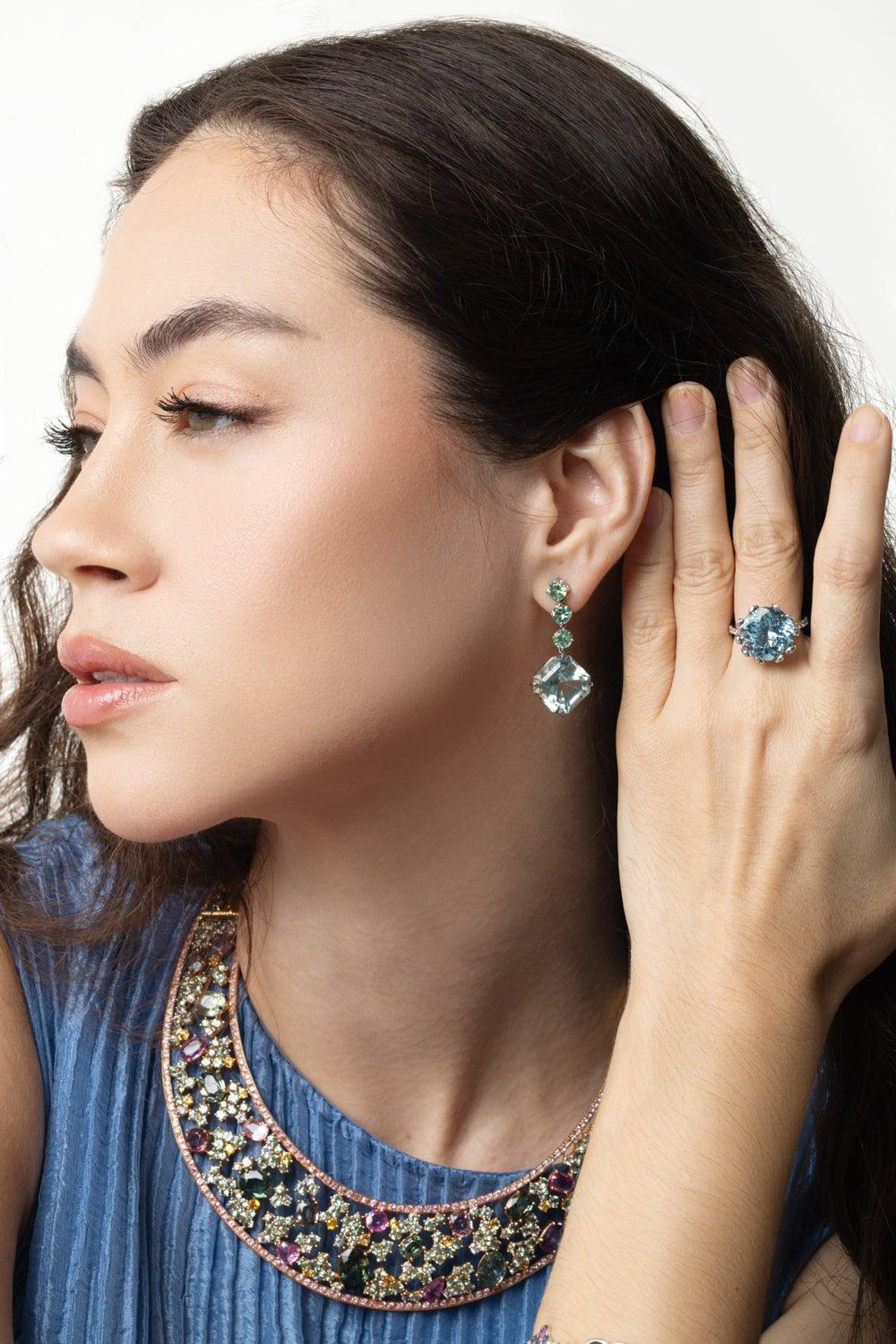 ALEXANDER LAUT-Aquamarine Tourmaline Earrings-WHITE GOLD