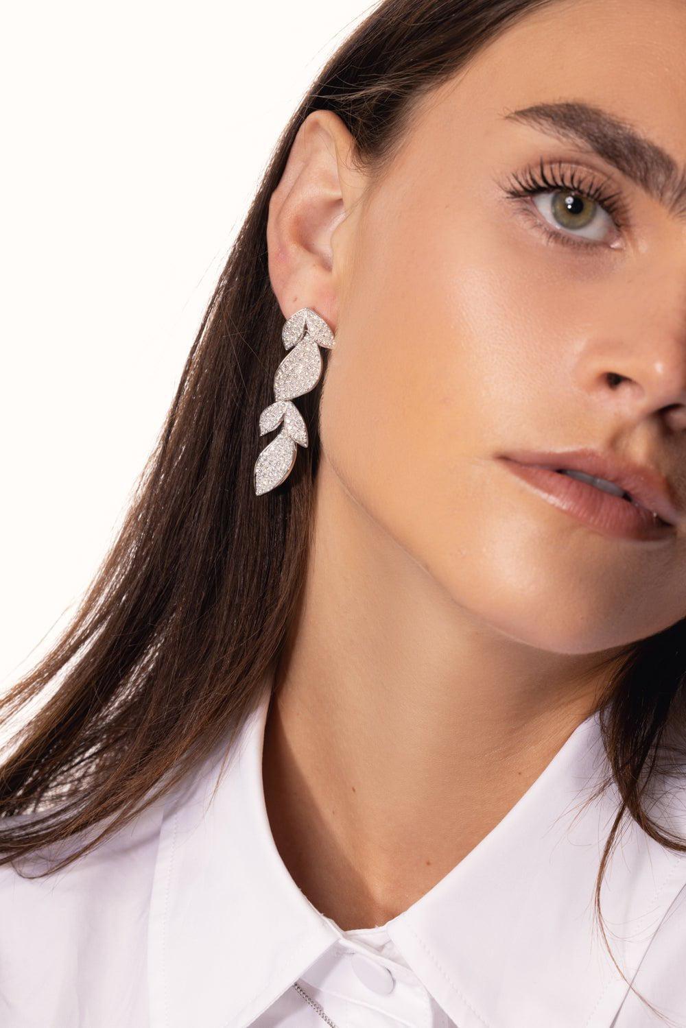 ALEXANDER LAUT-Diamond Leaf Drop Earrings-WHITE GOLD