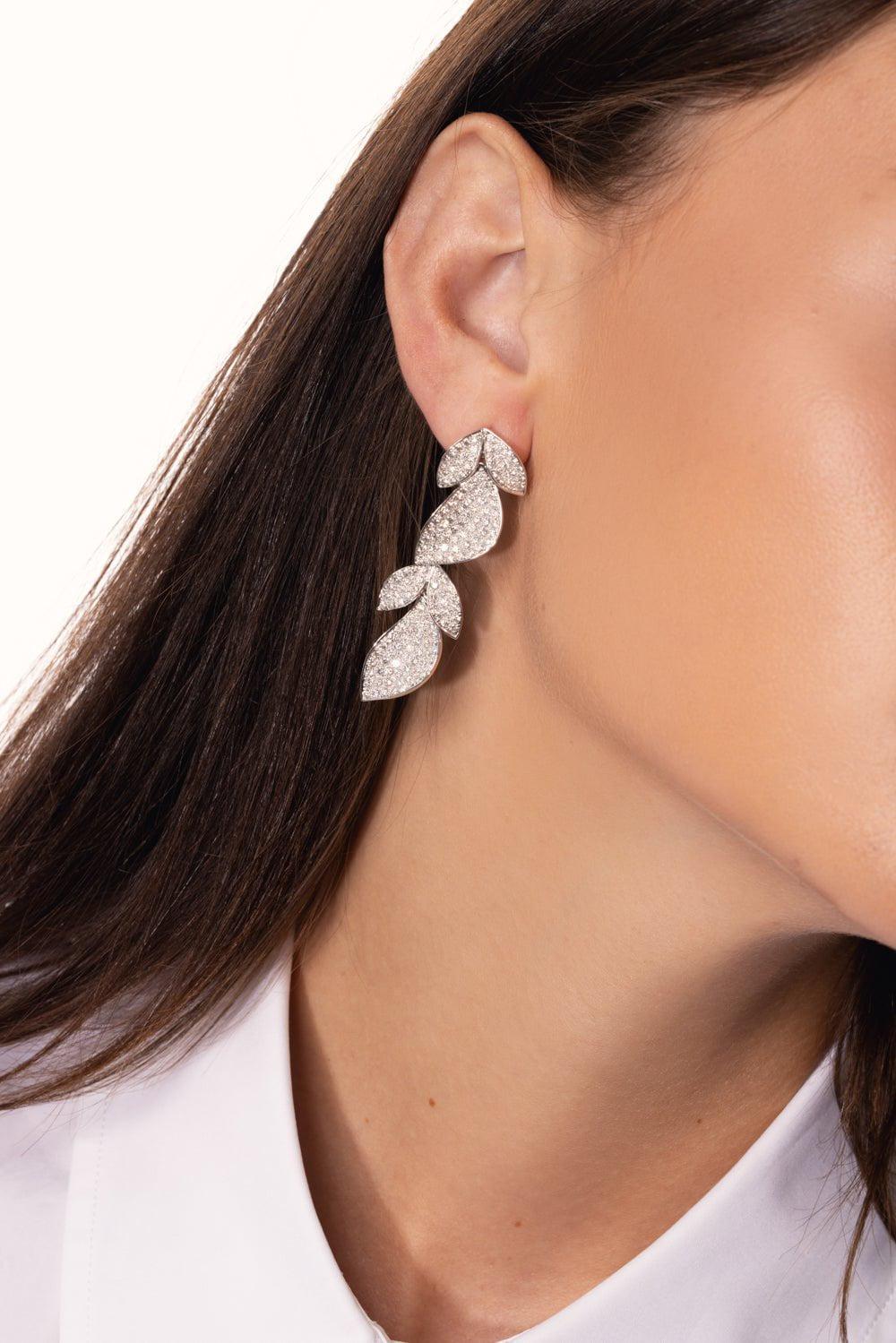 ALEXANDER LAUT-Diamond Leaf Drop Earrings-WHITE GOLD