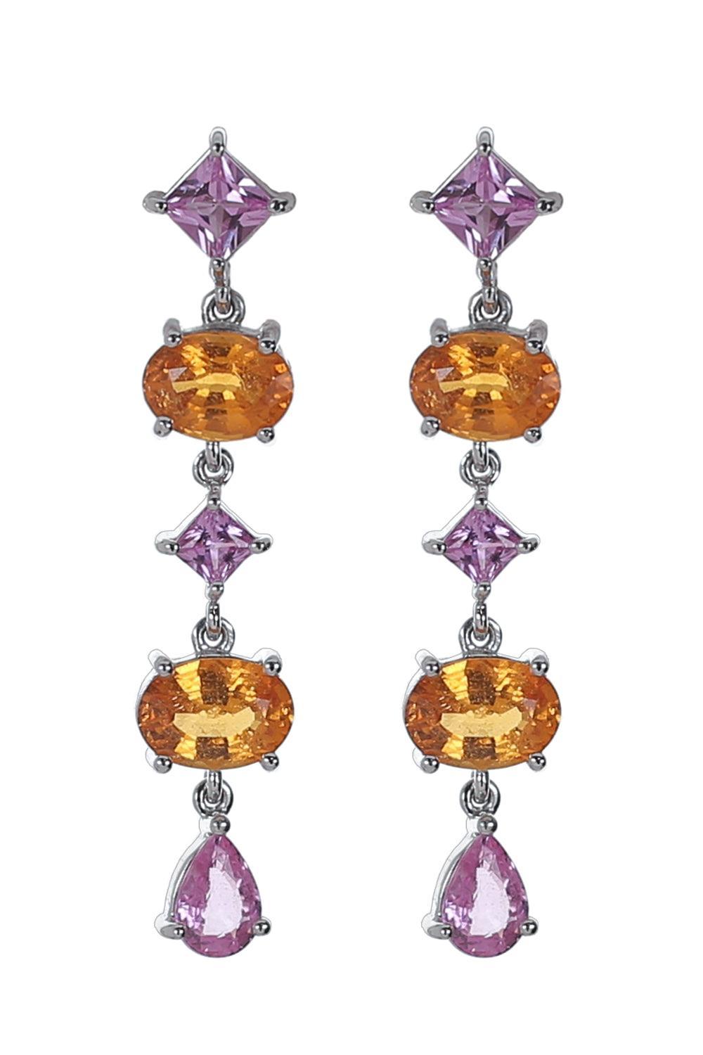 Garnet Pink Sapphire Drop Earrings-WHITE GOLD-JEWELRYFINE JEWELEARRING-ALEXANDER LAUT