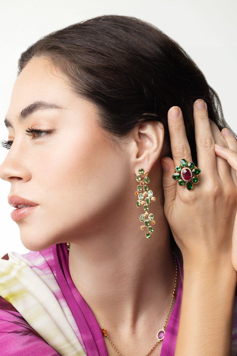 ALEXANDER LAUT-Sapphire Tsavorite Earrings-YELLOW GOLD