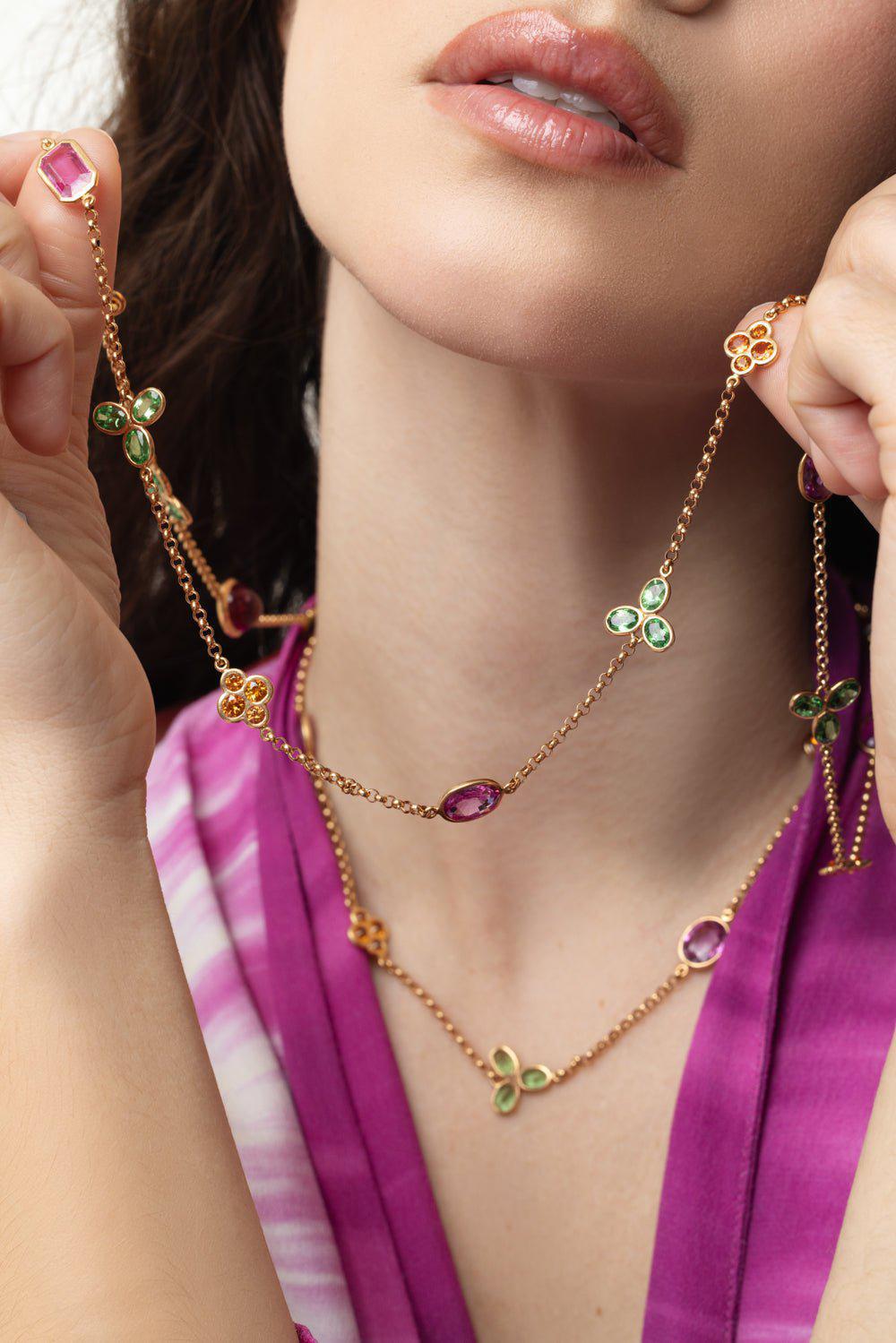 ALEXANDER LAUT-Multi Sapphire Long Necklace-ROSE GOLD