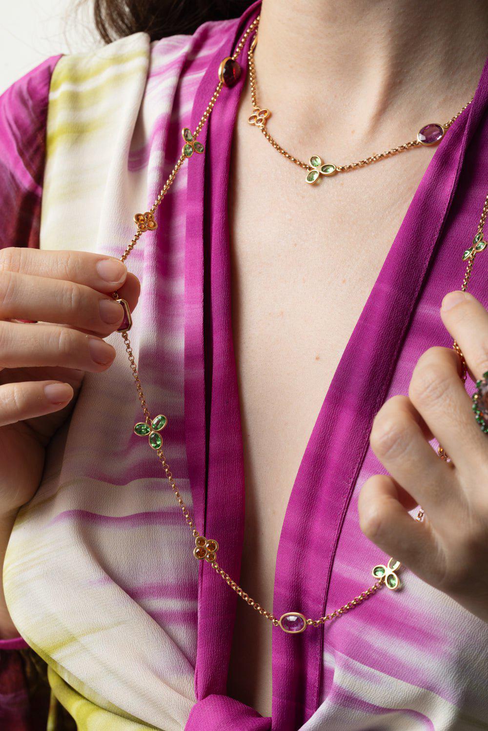 ALEXANDER LAUT-Multi Sapphire Long Necklace-ROSE GOLD
