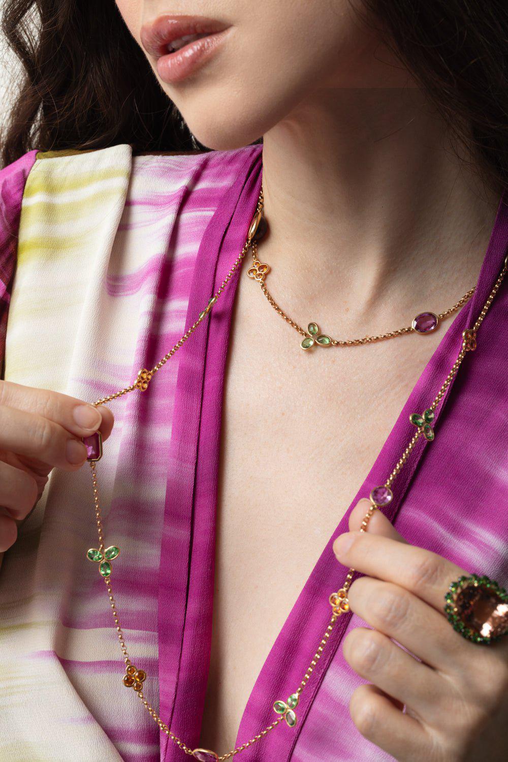 ALEXANDER LAUT-Multi Sapphire Long Necklace-ROSE GOLD