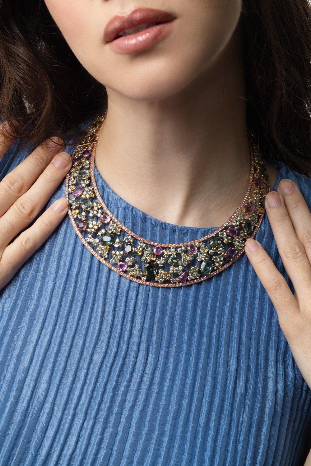 ALEXANDER LAUT-Sapphire Tourmaline Collar Necklace-ROSE GOLD