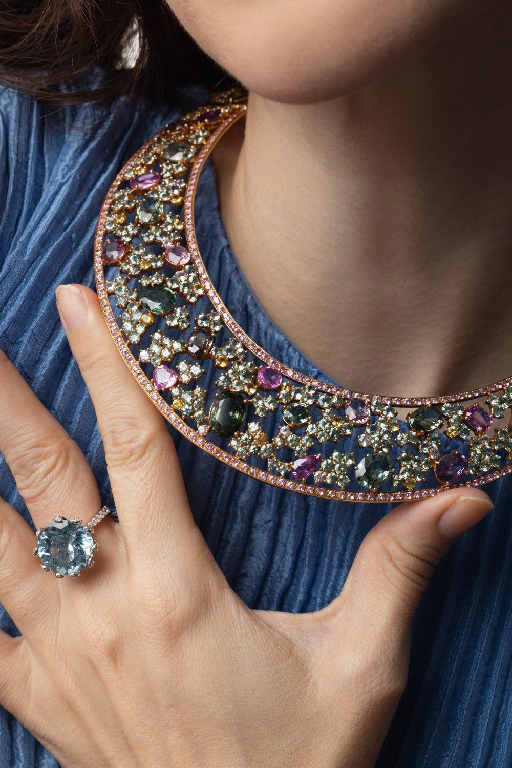 ALEXANDER LAUT-Sapphire Tourmaline Collar Necklace-ROSE GOLD