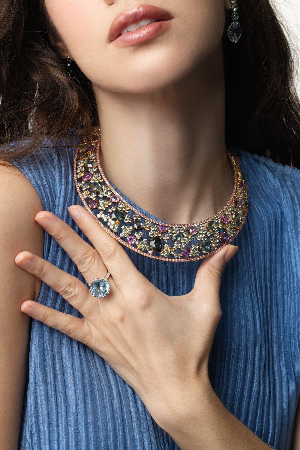 ALEXANDER LAUT-Sapphire Tourmaline Collar Necklace-ROSE GOLD