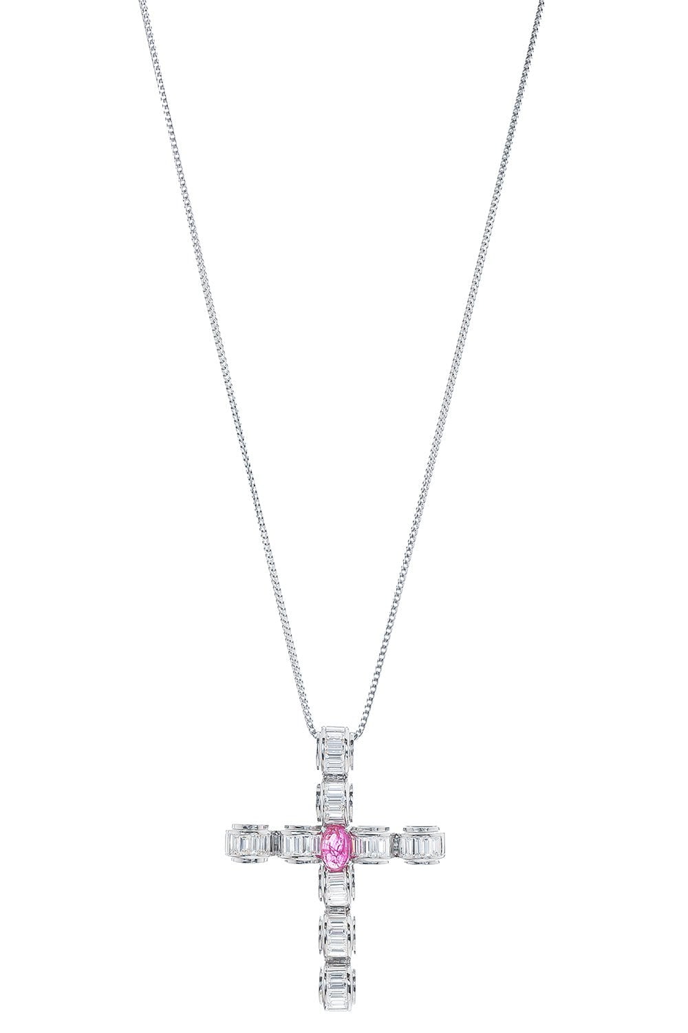 ALEXANDER LAUT-Ruby Diamond Cross Necklace-WHITE GOLD