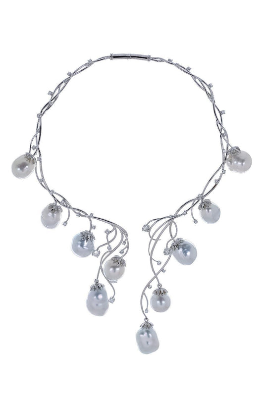 Pearl Diamond Collar Necklace-WHITE GOLD-JEWELRYFINE JEWELNECKLACE O-ALEXANDER LAUT