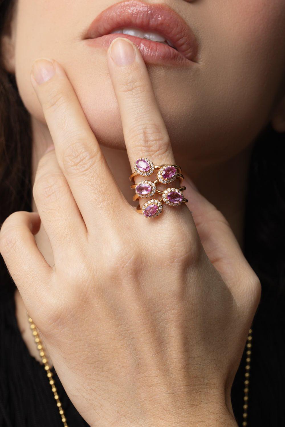 ALEXANDER LAUT-Five Stone Diamond Sapphire Ring-ROSE GOLD