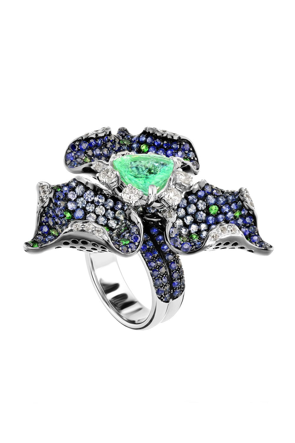 ALEXANDER LAUT-Diamond Paraiba Flower Ring-WHITE GOLD