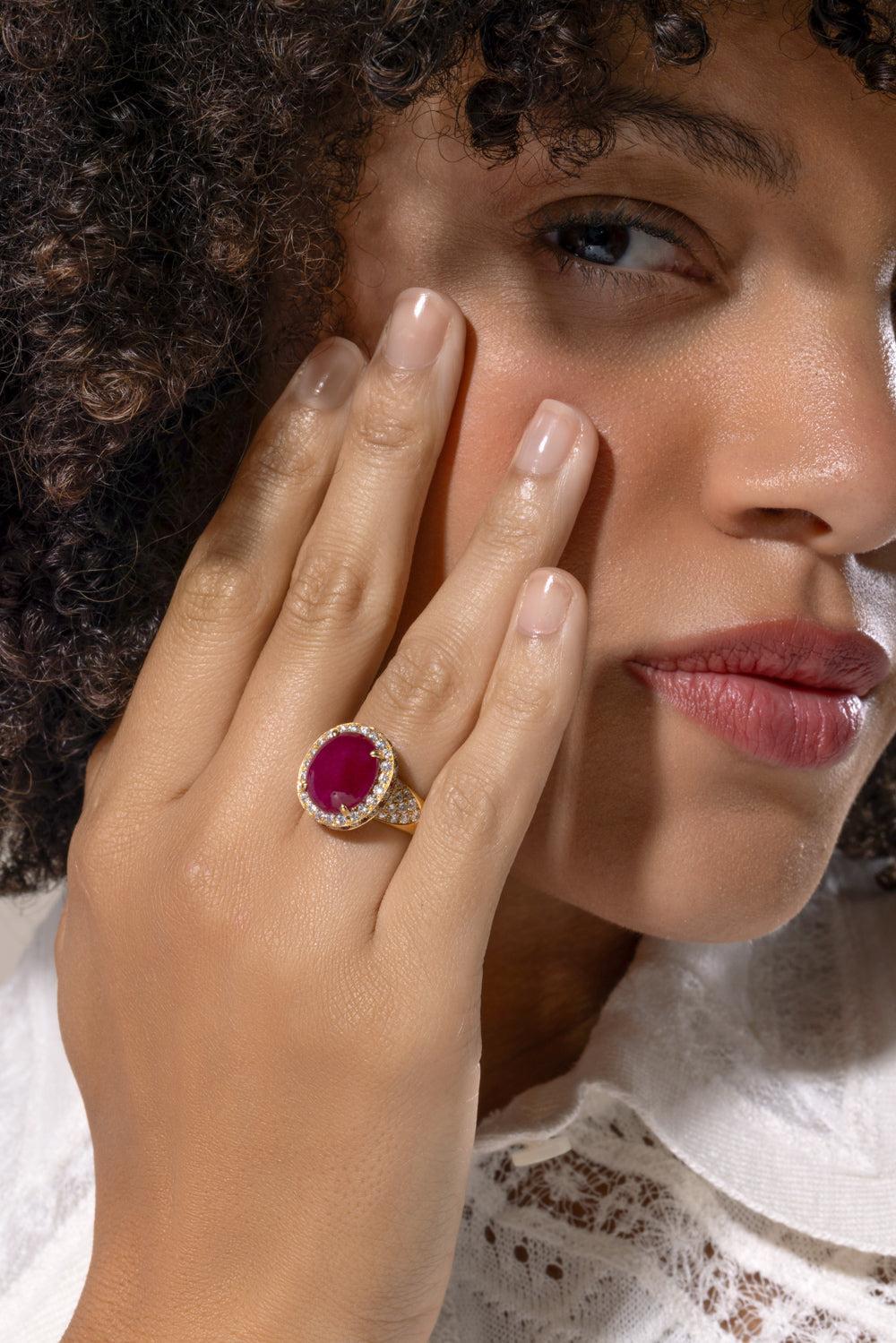 Ruby Diamond Halo Ring-YELLOW GOLD-6.25-JEWELRYFINE JEWELRING-ALEXANDER LAUT