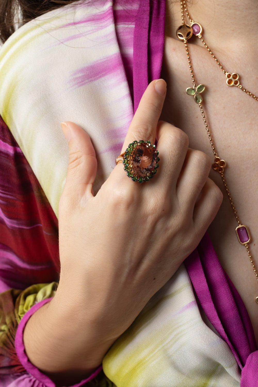 ALEXANDER LAUT-Diamond Tsavorite Morganite Ring-YELLOW GOLD