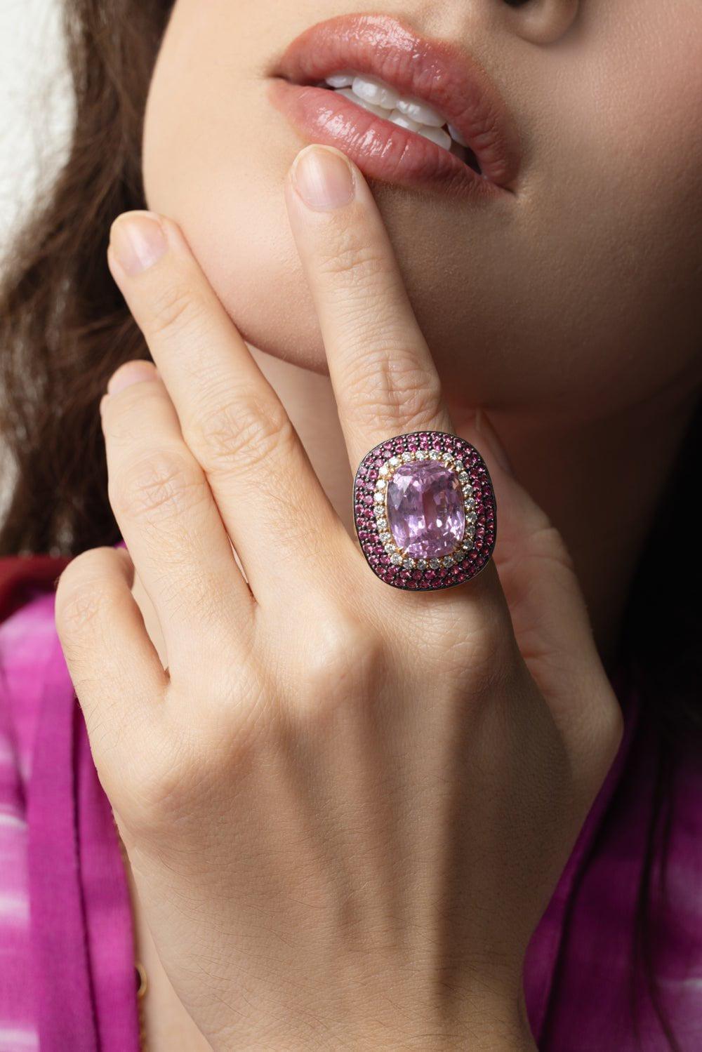 ALEXANDER LAUT-Diamond Ruby Kunzite Ring-YELLOW GOLD