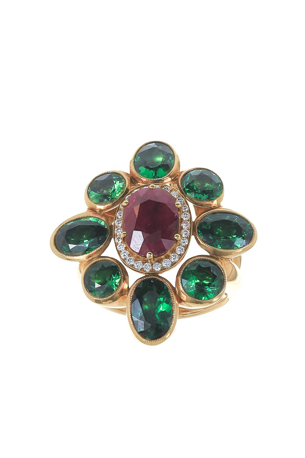 ALEXANDER LAUT-Ruby Diamond Tsavorite Ring-YELLOW GOLD