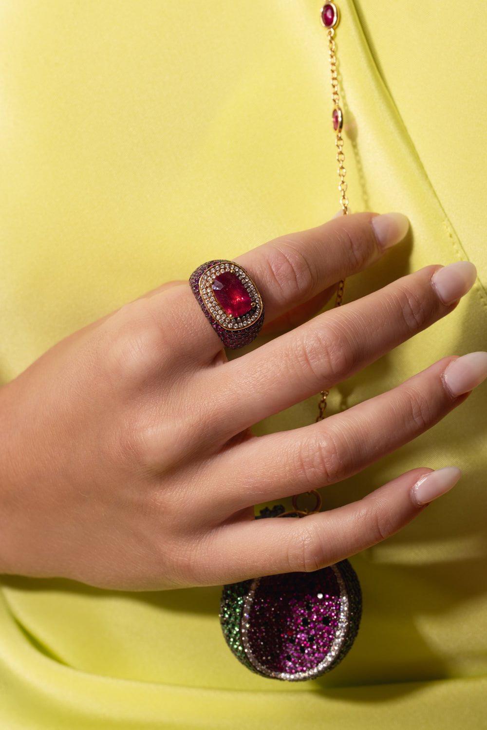 ALEXANDER LAUT-Diamond Ruby Ring-YELLOW GOLD
