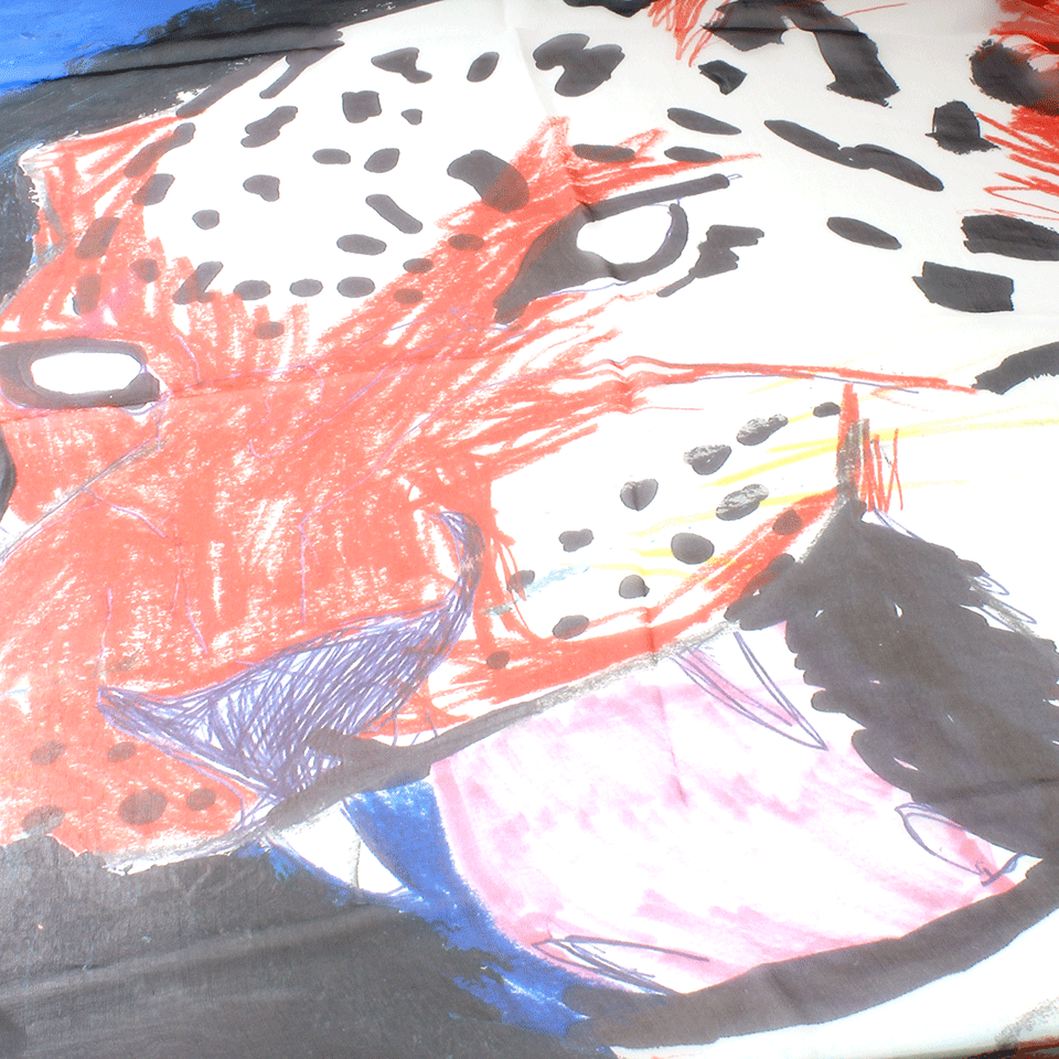 ALEXANDER MCQUEEN-Big Leopard Scarf-AQUA/RED