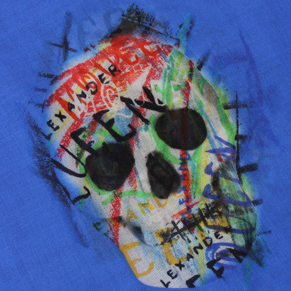ALEXANDER MCQUEEN-Graffiti Skull Scarf-BLUE