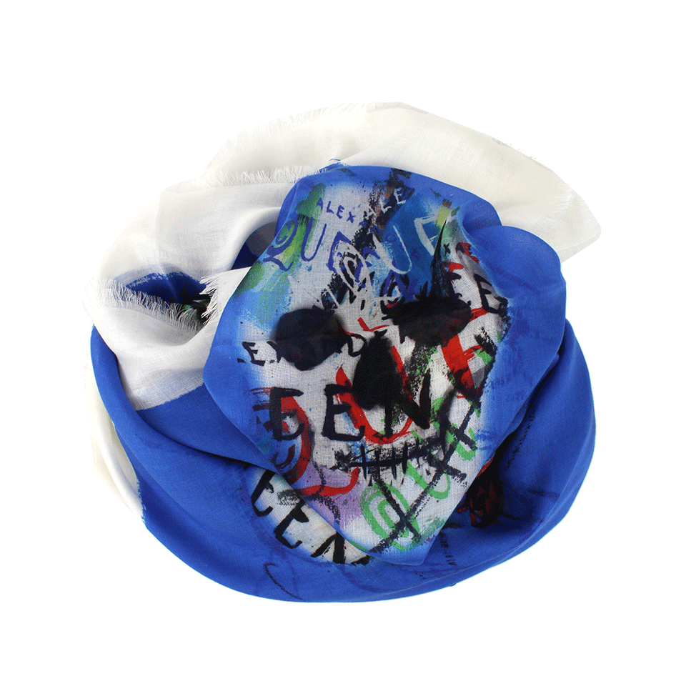ALEXANDER MCQUEEN-Graffiti Skull Scarf-BLUE