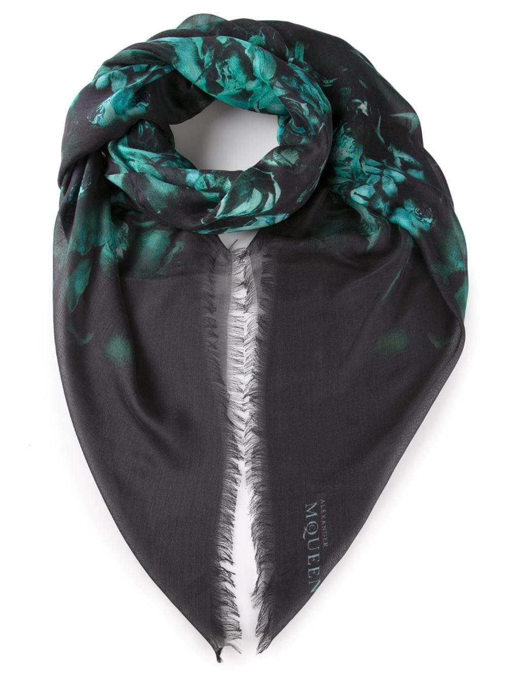 ALEXANDER MCQUEEN-Midnight Flowers Scarf-EMERALD