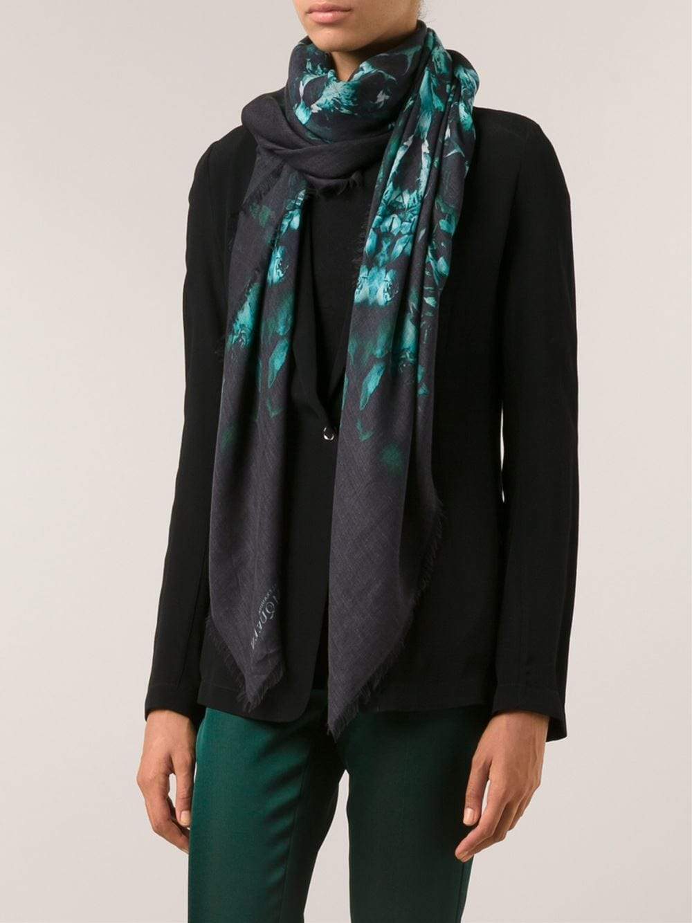 ALEXANDER MCQUEEN-Midnight Flowers Scarf-EMERALD