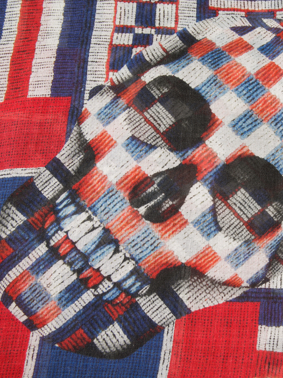 ALEXANDER MCQUEEN-Graphic Skull Print Scarf-RED/BLUE