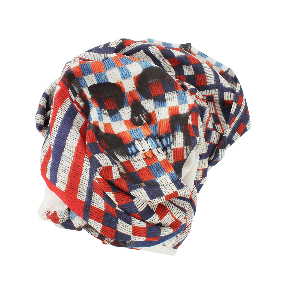 ALEXANDER MCQUEEN-Graphic Skull Print Scarf-RED/BLUE