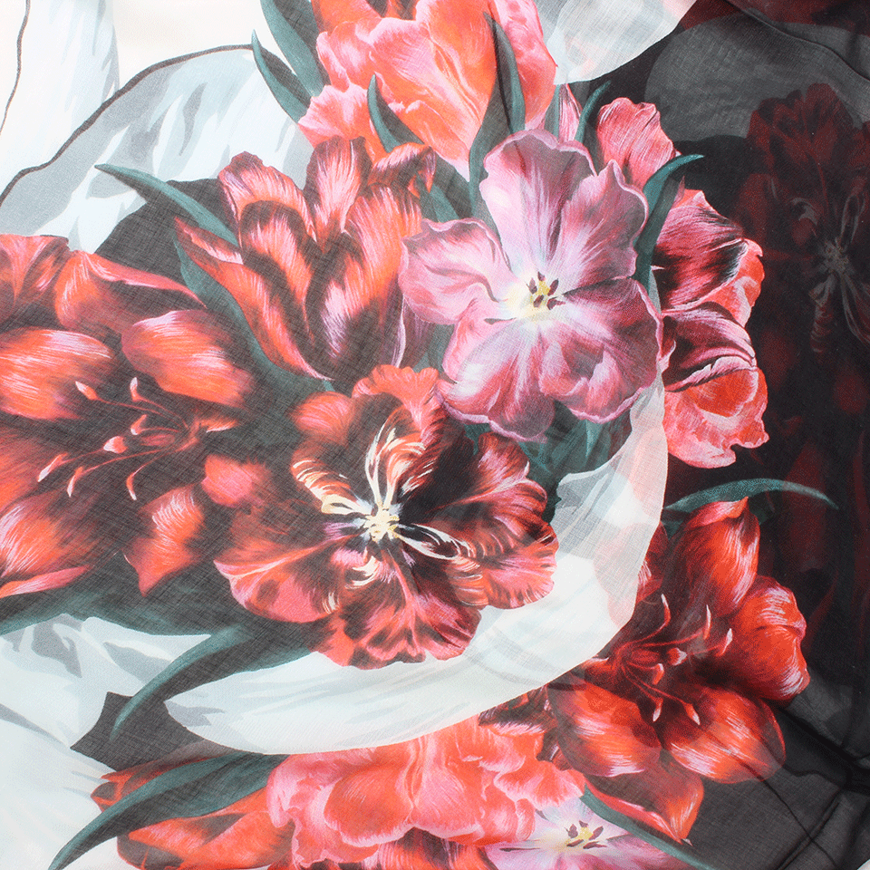 ALEXANDER MCQUEEN-Wrapped Tulips Shawl Pashmina-BLK/RED