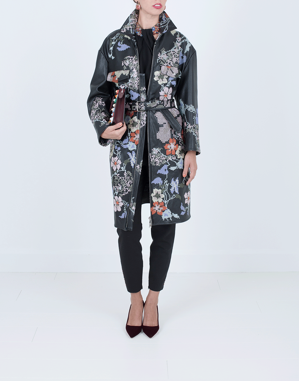 ALEXANDER MCQUEEN-Leather Coat With Cross-Stitching-BLACK