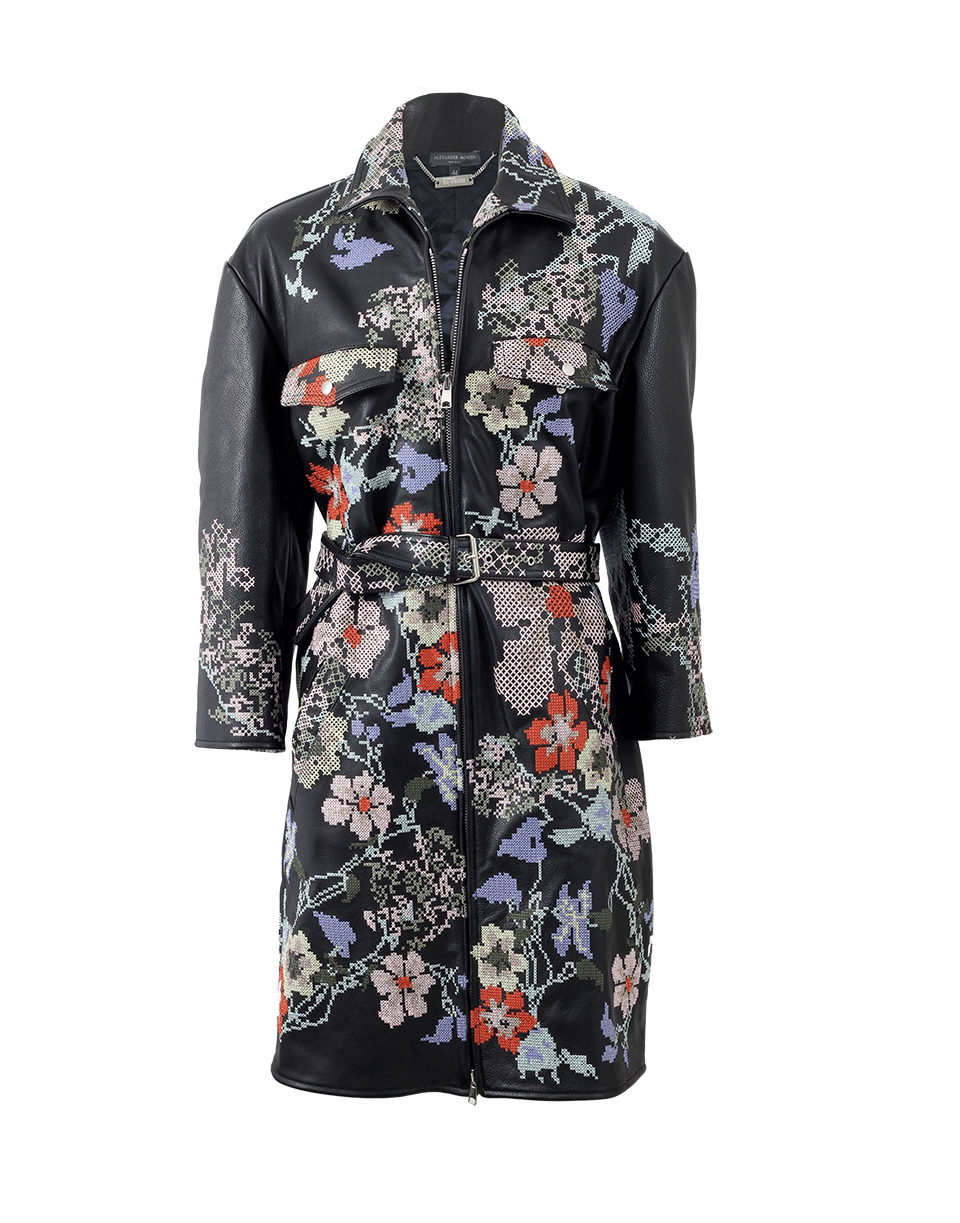 ALEXANDER MCQUEEN-Leather Coat With Cross-Stitching-BLACK
