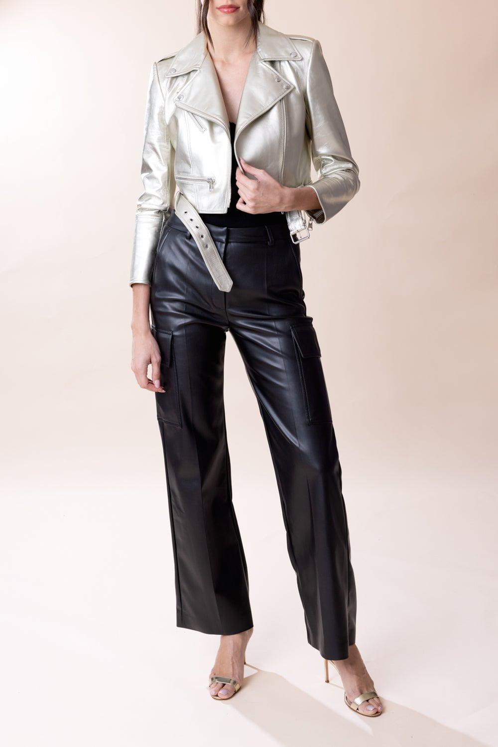 ALEXANDER MCQUEEN-Cropped Biker Jacket - Champagne-