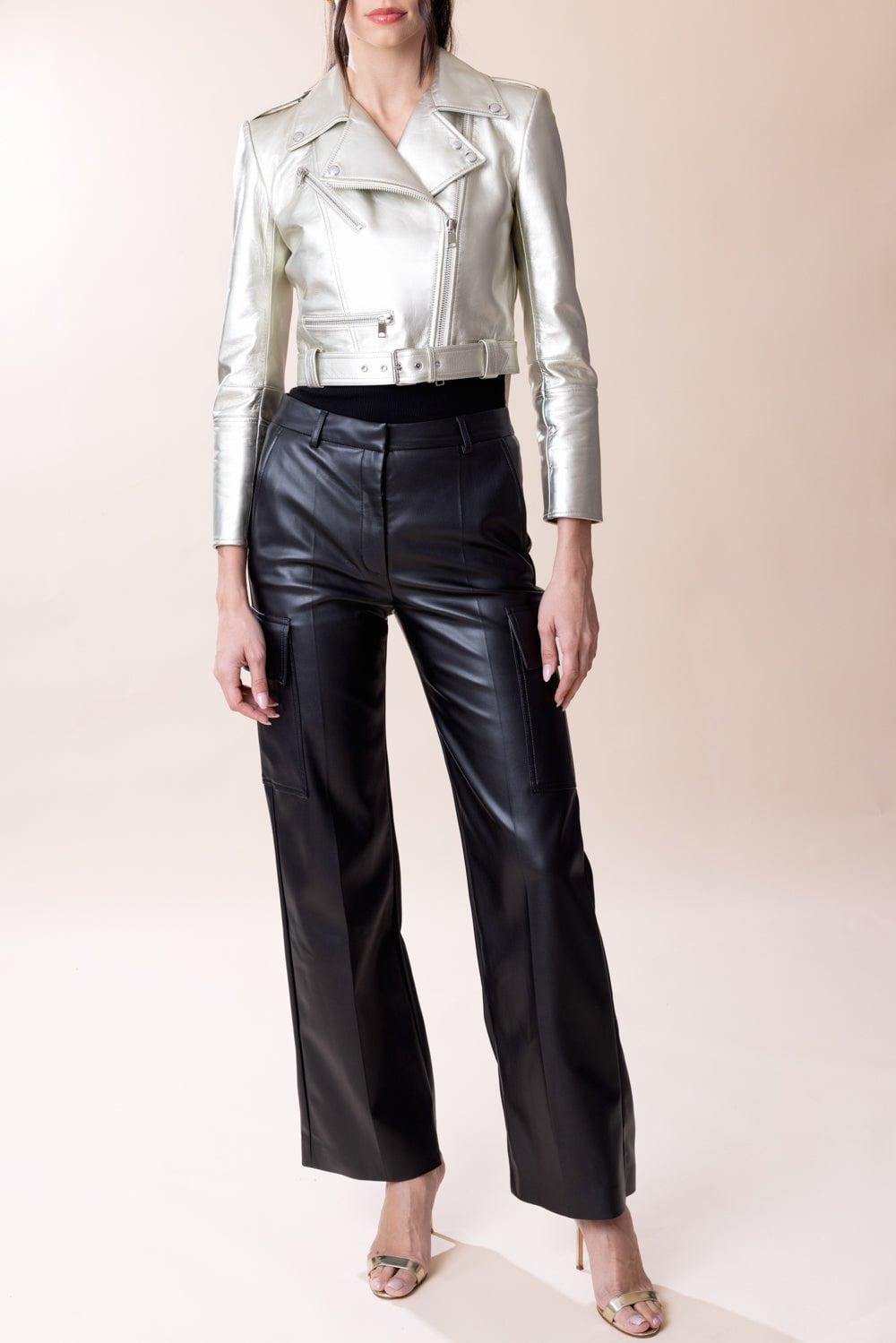 ALEXANDER MCQUEEN-Cropped Biker Jacket - Champagne-