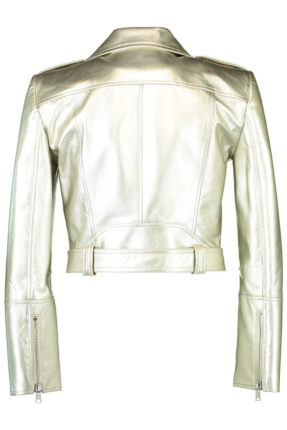 ALEXANDER MCQUEEN-Cropped Biker Jacket - Champagne-