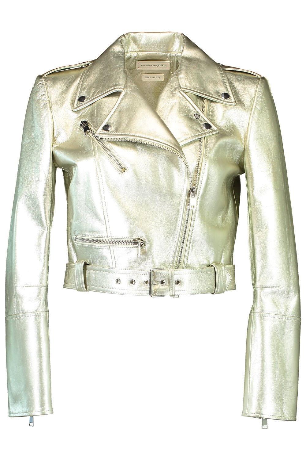 ALEXANDER MCQUEEN-Cropped Biker Jacket - Champagne-