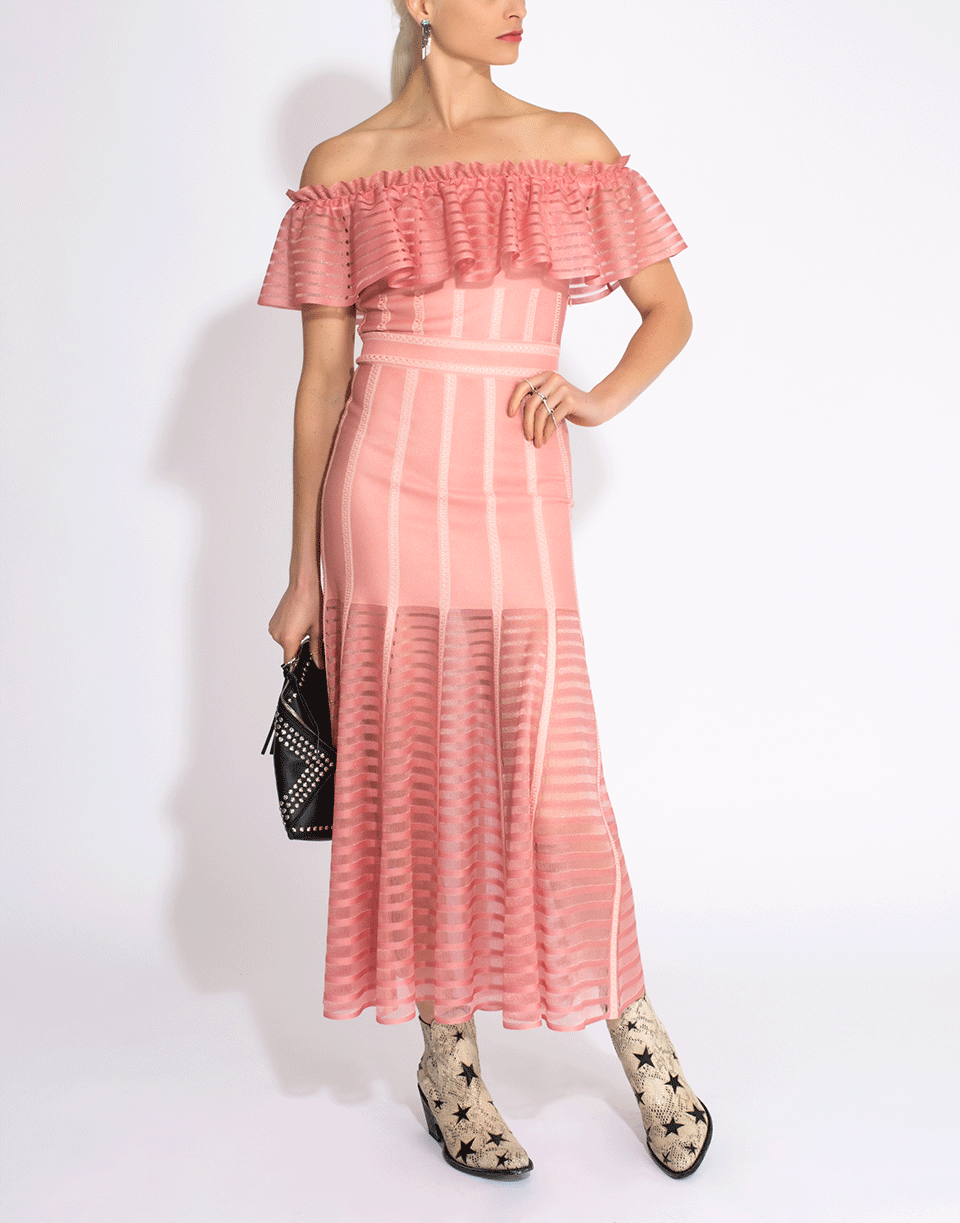 ALEXANDER MCQUEEN-Off Shoulder Sheer Knit Dress-