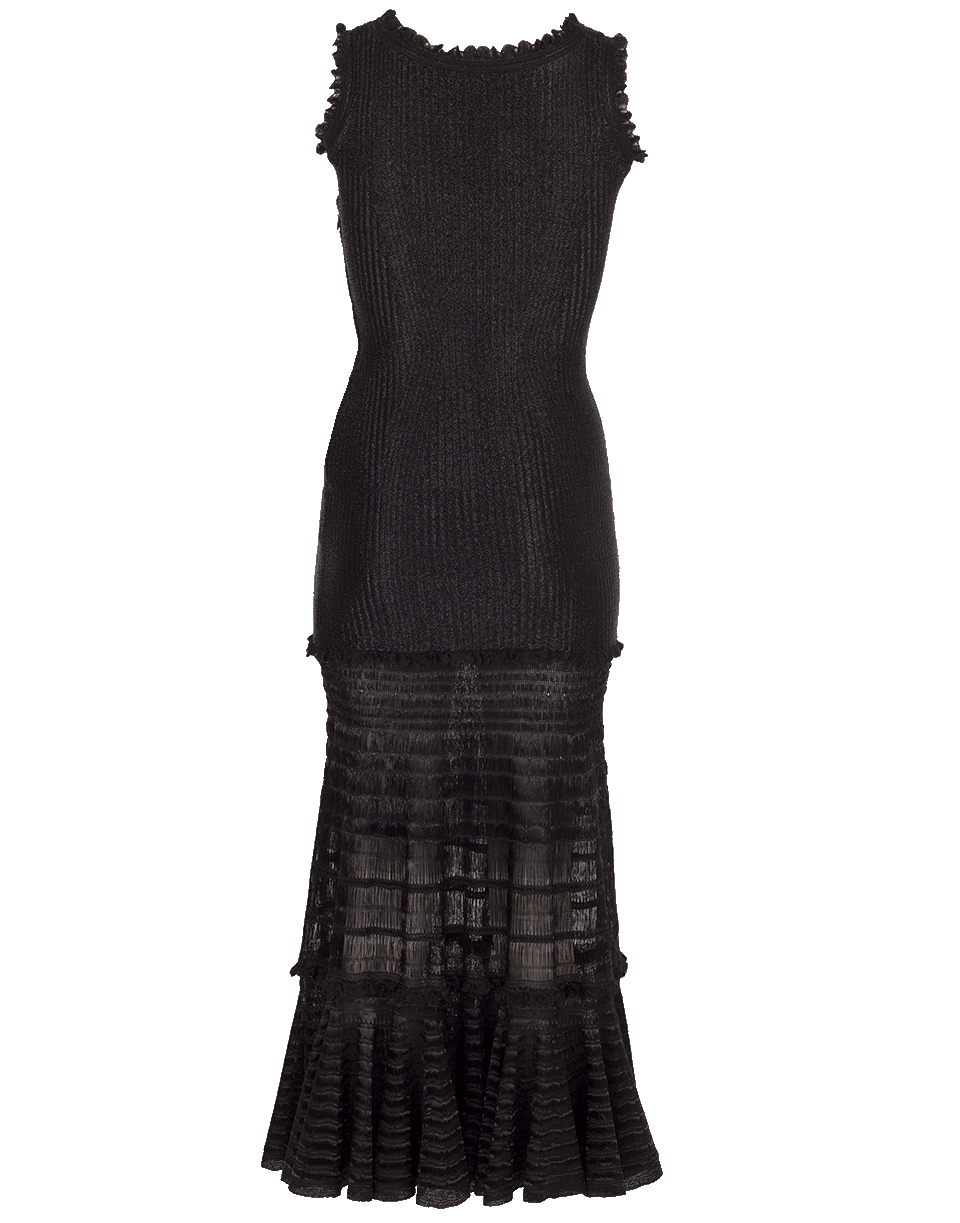 ALEXANDER MCQUEEN-Laddered Knit Midi Dress-BLACK