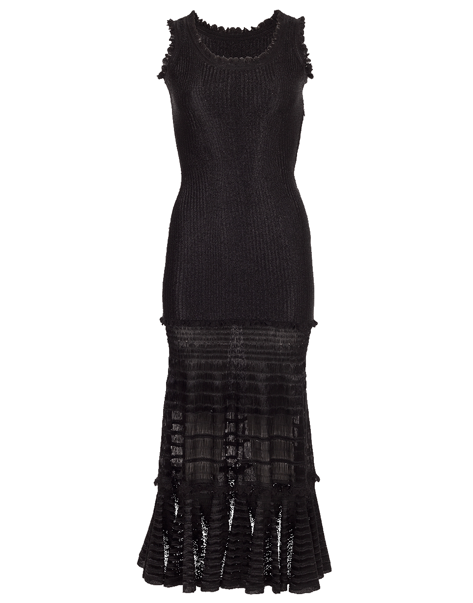 ALEXANDER MCQUEEN-Laddered Knit Midi Dress-BLACK