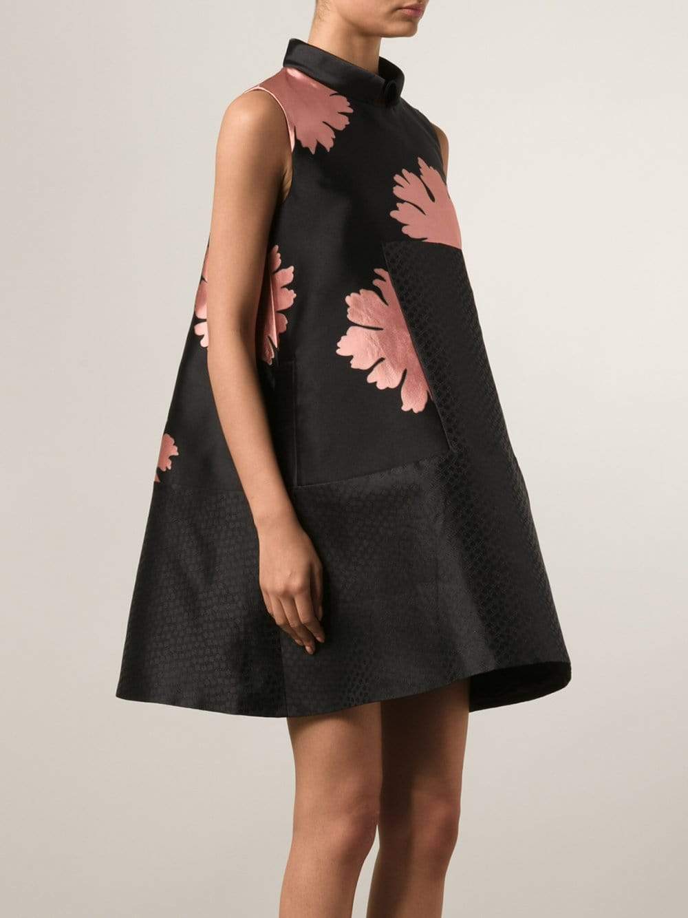 ALEXANDER MCQUEEN-Floral Jacquard Panel Trapeze Dress-