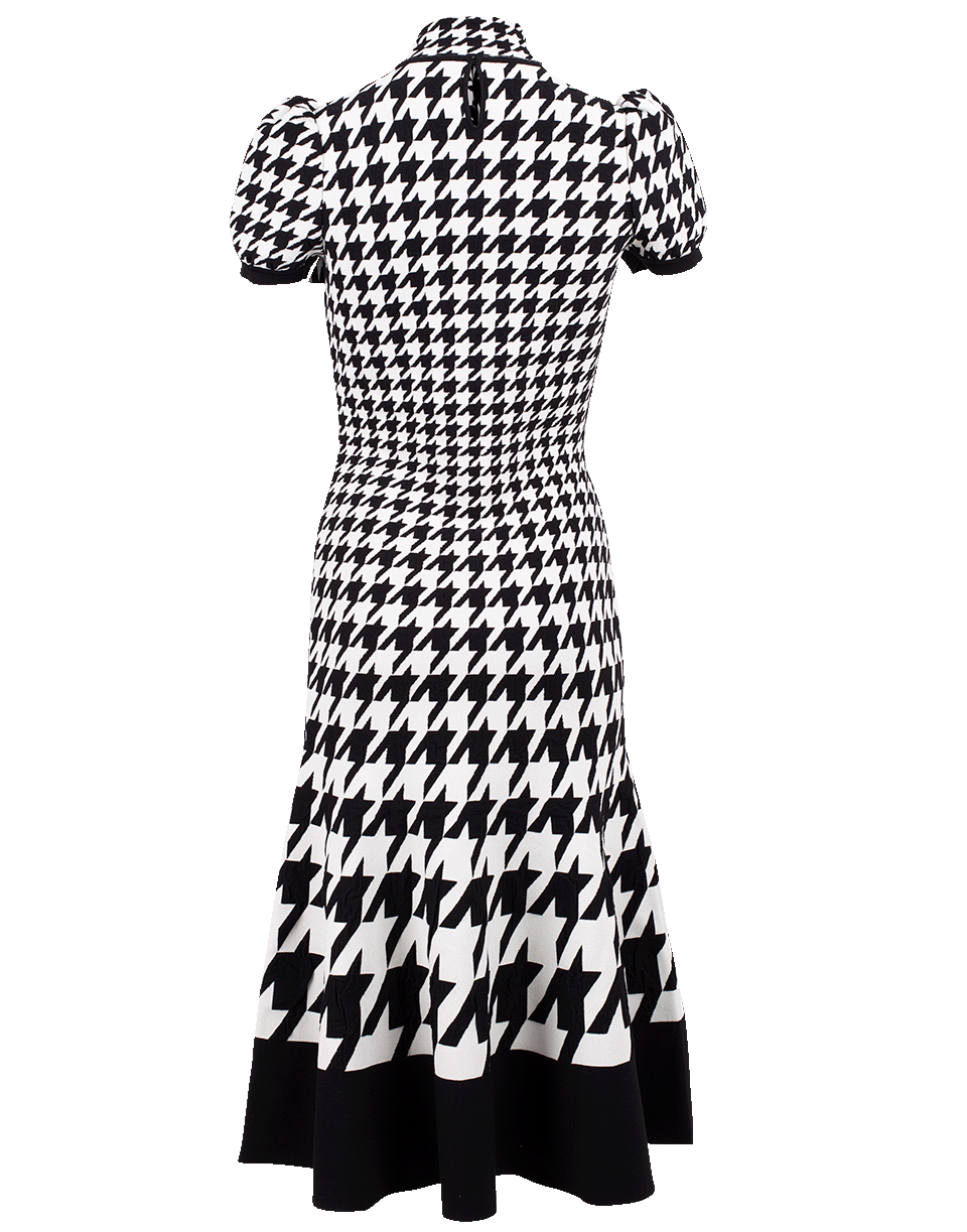 ALEXANDER MCQUEEN-Houndstooth Tie Neck Knit Dress-IVRY/BLK