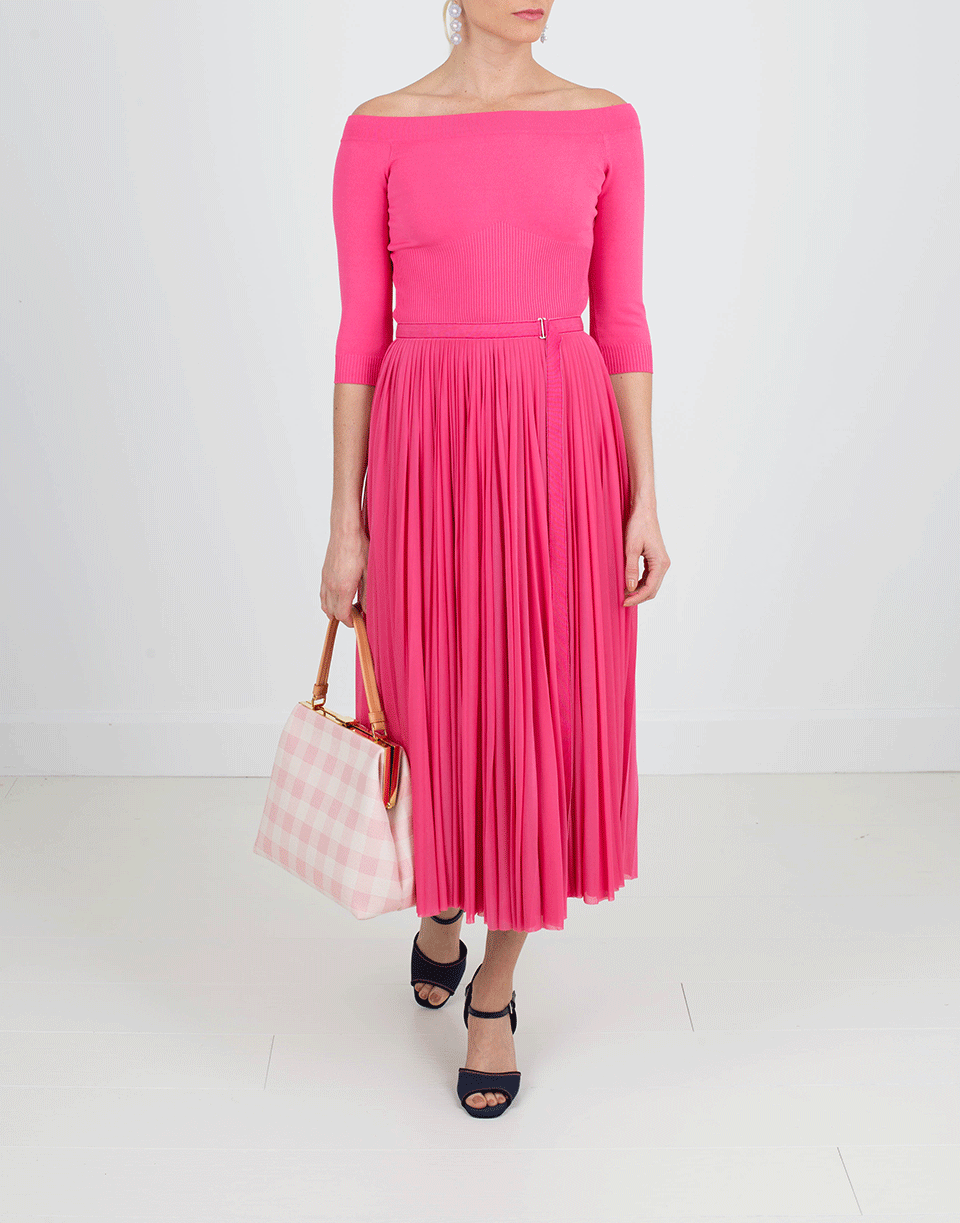 ALEXANDER MCQUEEN-Off Shoulder Dress With Pleated Skirt-