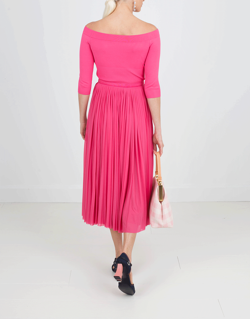 ALEXANDER MCQUEEN-Off Shoulder Dress With Pleated Skirt-