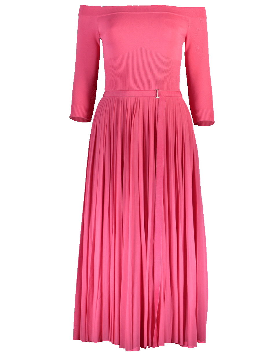 ALEXANDER MCQUEEN-Off Shoulder Dress With Pleated Skirt-