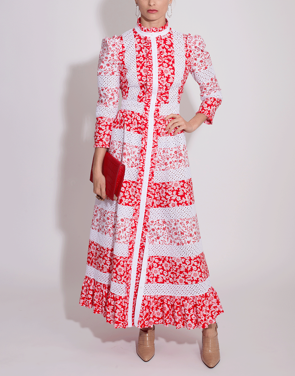 ALEXANDER MCQUEEN-Lace Insert Shirt Dress-RED/WHT