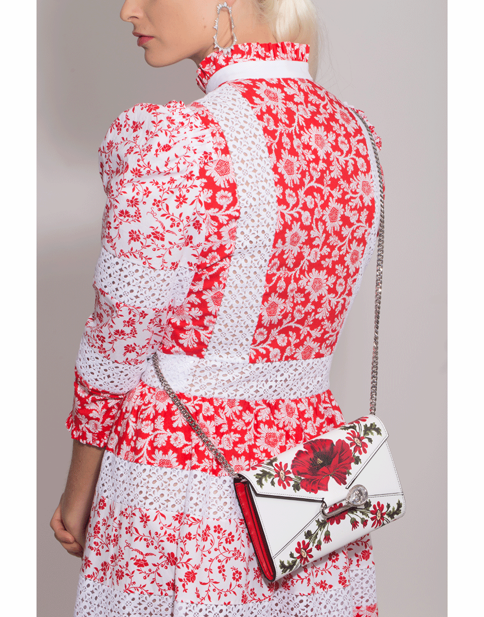 ALEXANDER MCQUEEN-Lace Insert Shirt Dress-RED/WHT