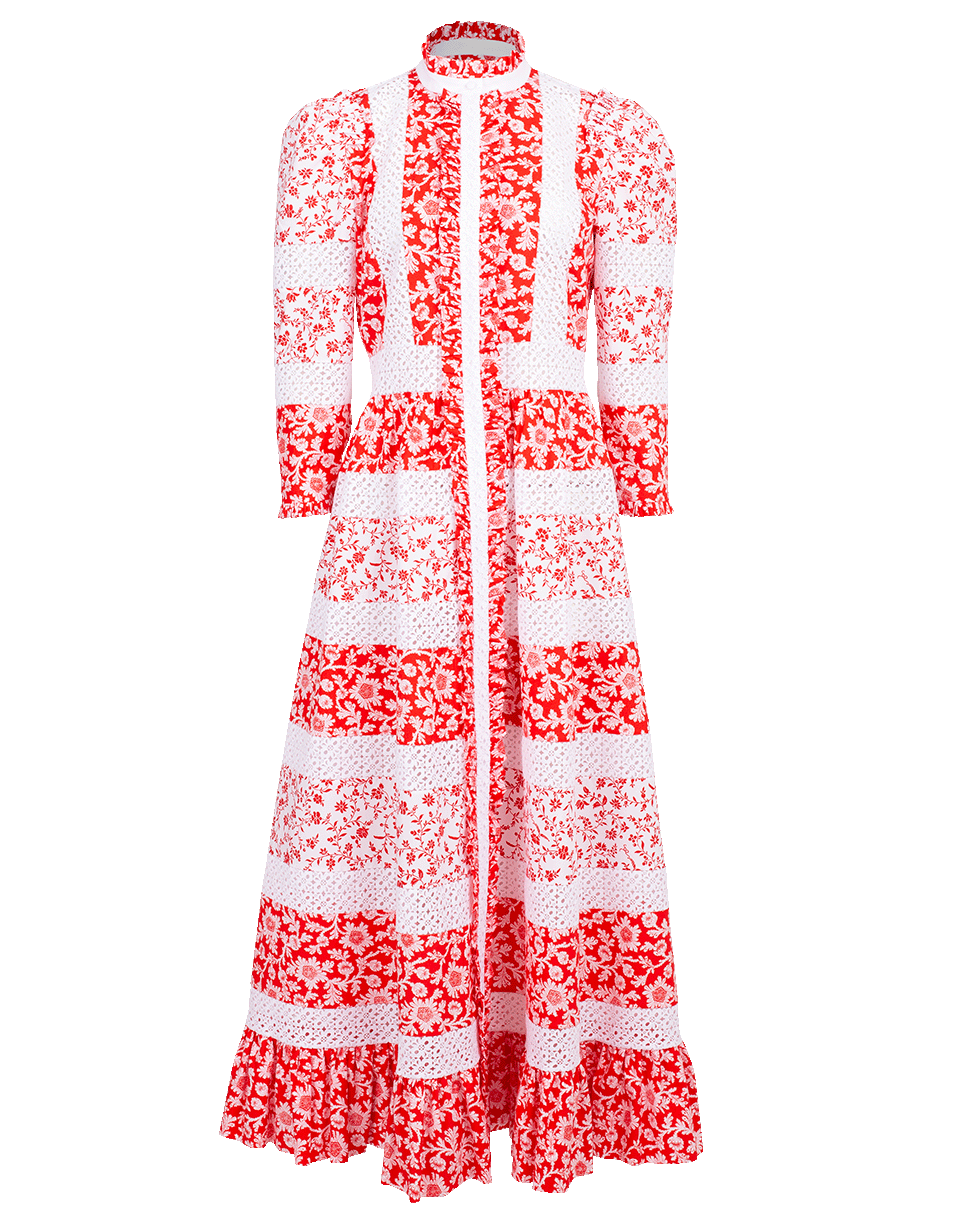 ALEXANDER MCQUEEN-Lace Insert Shirt Dress-RED/WHT