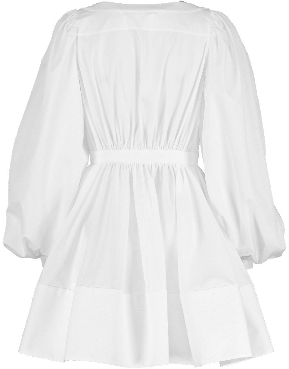 ALEXANDER MCQUEEN-Gathered Sleeve Grosgrain Ribbon Dress-WHITE