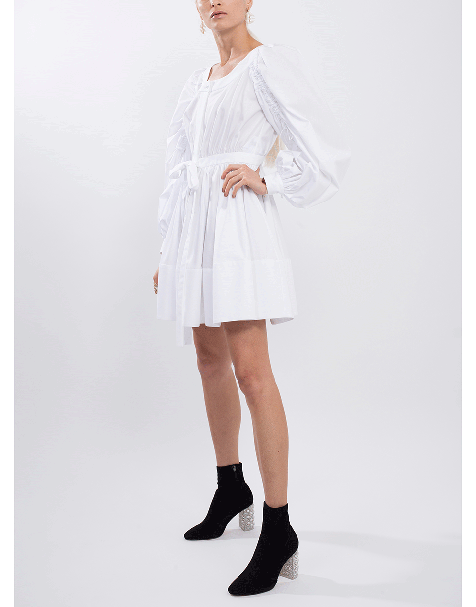 ALEXANDER MCQUEEN-Gathered Sleeve Grosgrain Ribbon Dress-WHITE
