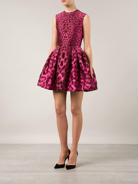 ALEXANDER MCQUEEN-Full Skirt Leopard Dress-BLK/PNK