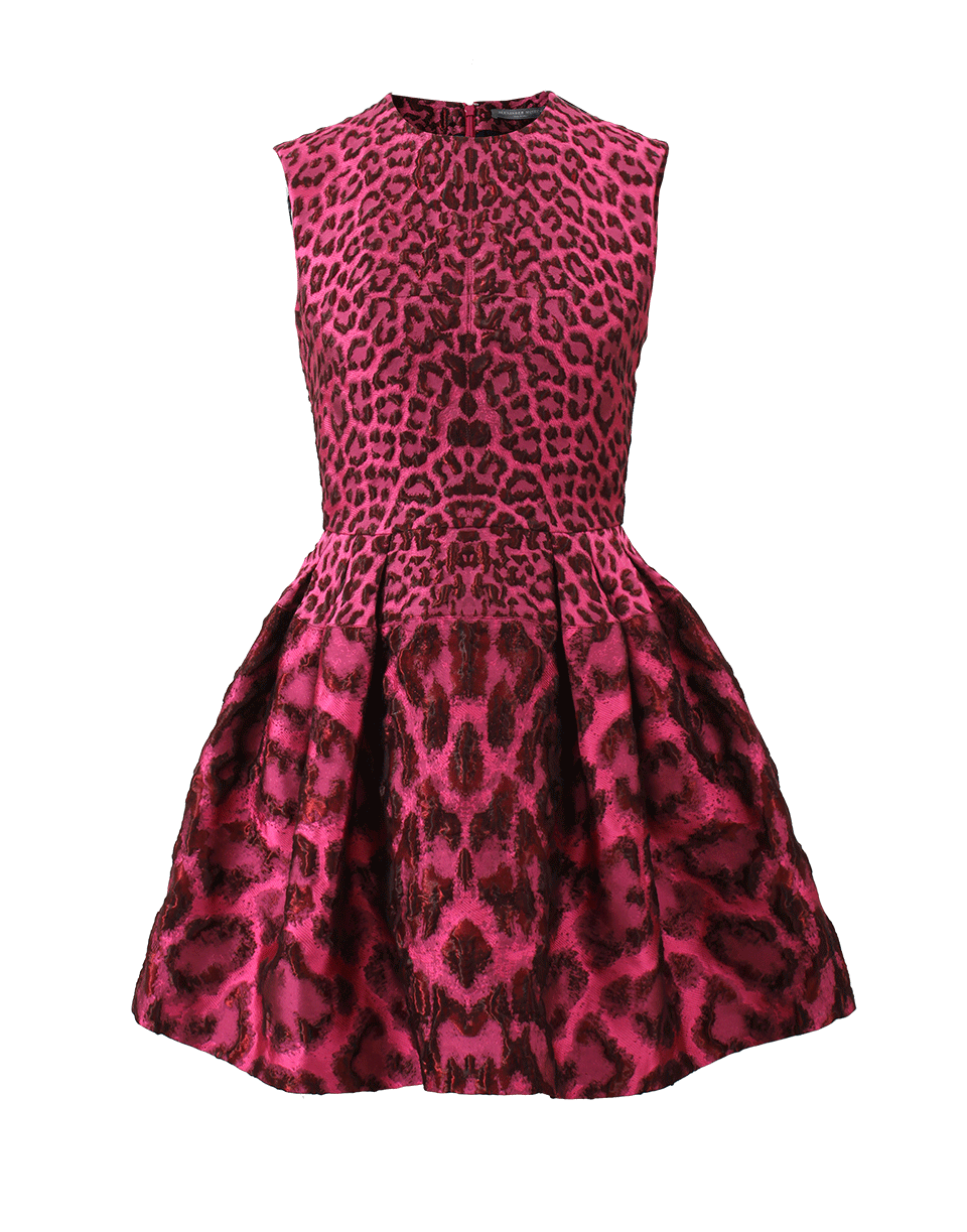 ALEXANDER MCQUEEN-Full Skirt Leopard Dress-BLK/PNK